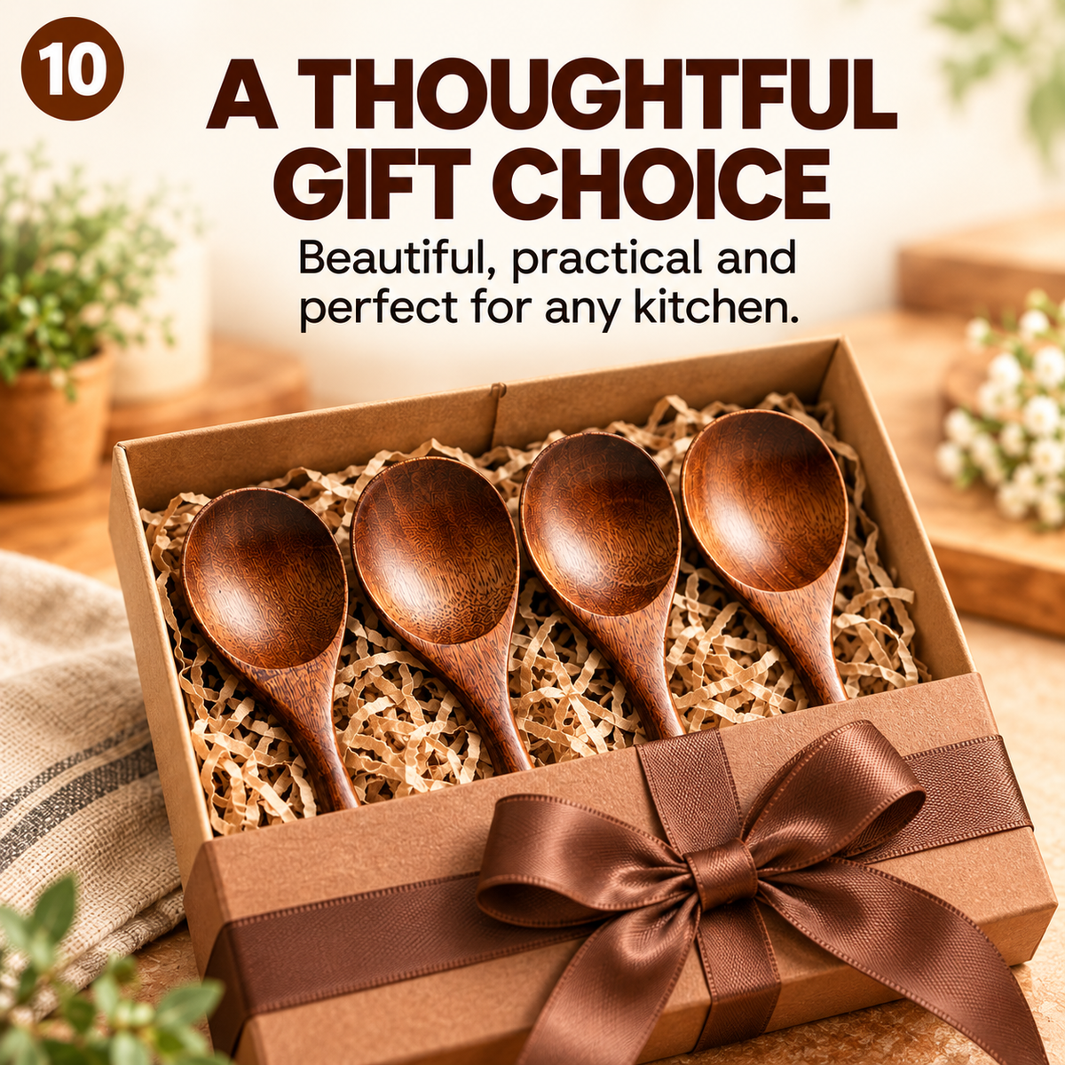Japanese-style long-handled wooden spoon made of nanmu wood – ideal for rice, ramen, and desserts