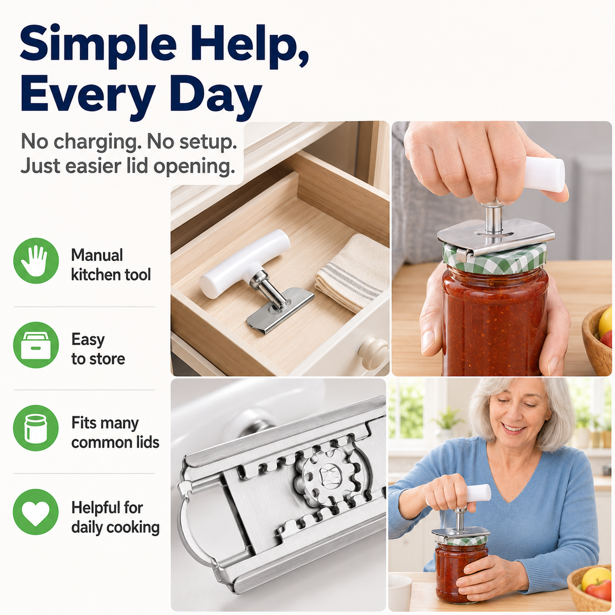 Adjustable Grip Jar & Bottle Opener for Seniors with Arthritis (Fits 1-4 Inch)