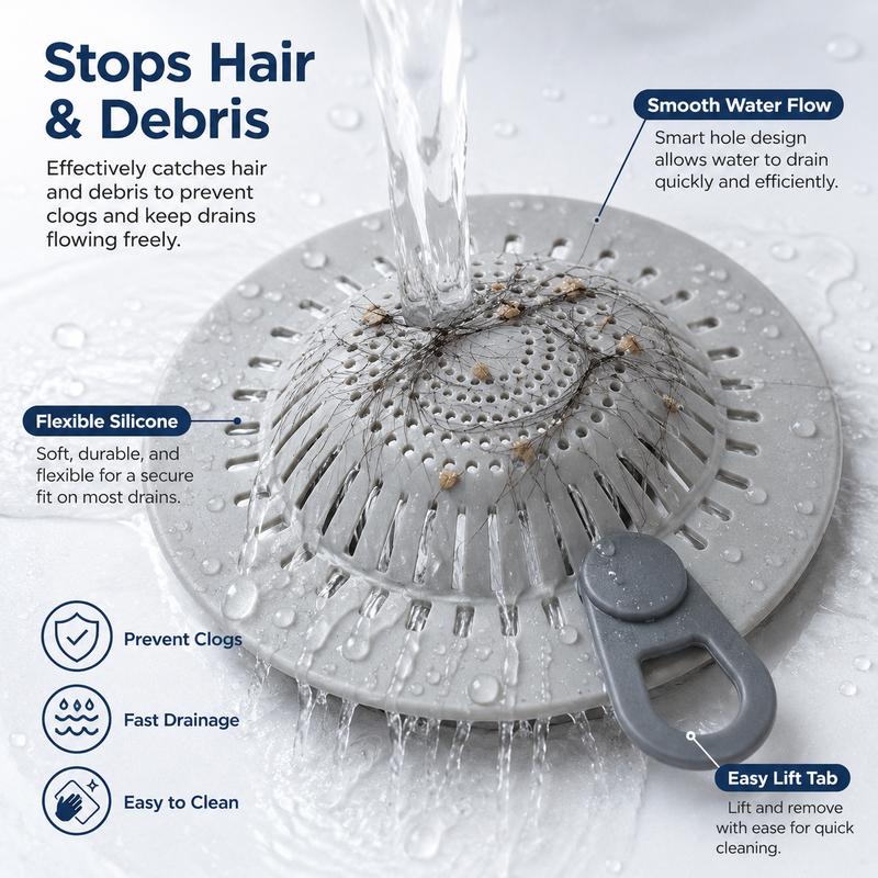 Silicone Shower Drain Hair Catcher with Easy Lift Handle