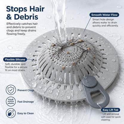 Silicone Shower Drain Hair Catcher with Easy Lift Handle
