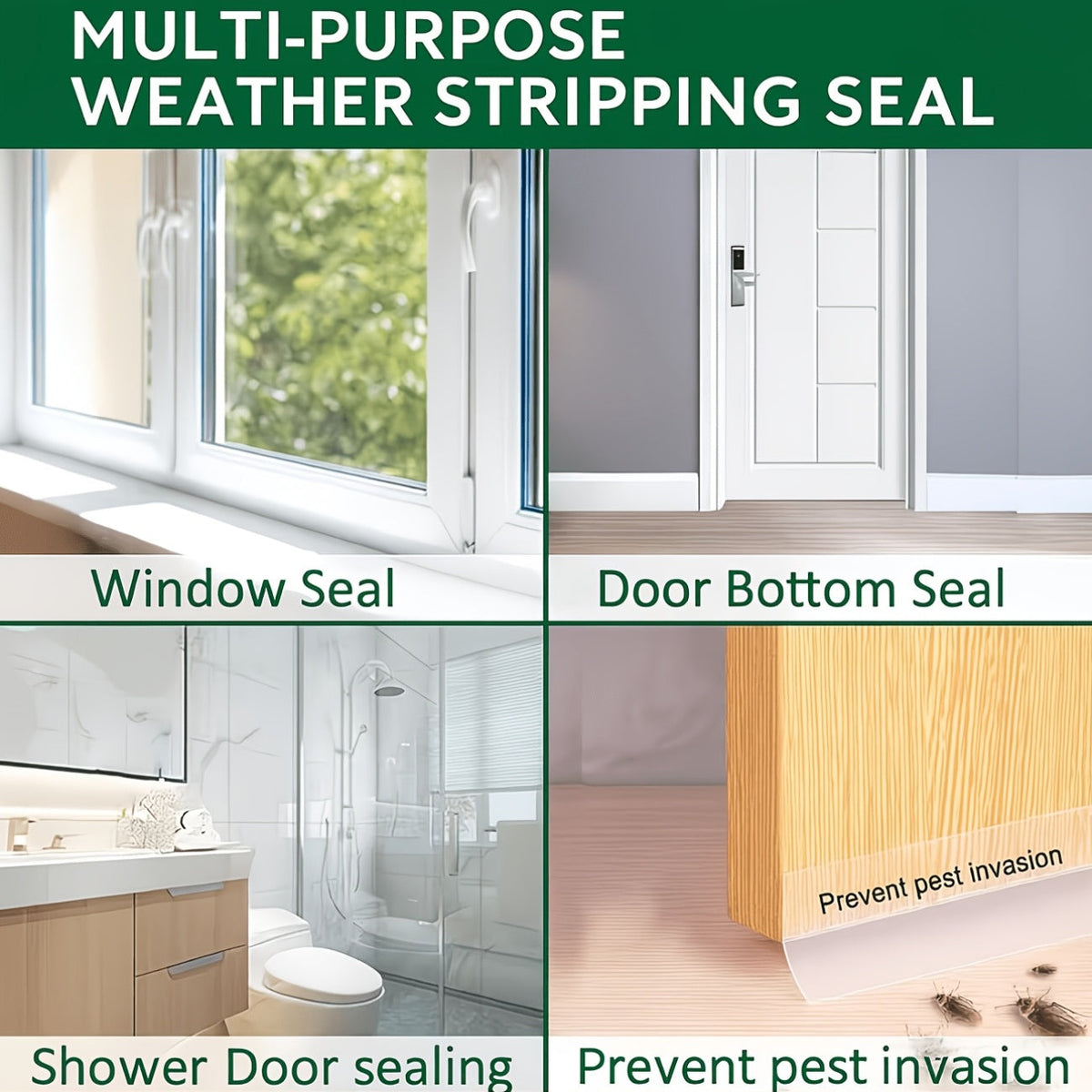 Self-Adhesive Clear Silicone Seal Strip, Flexible Door Window Weather Stripping, Windproof Waterproof Door Bottom Gap Sealer for Bathroom, Shower, Glass Doors & Windows