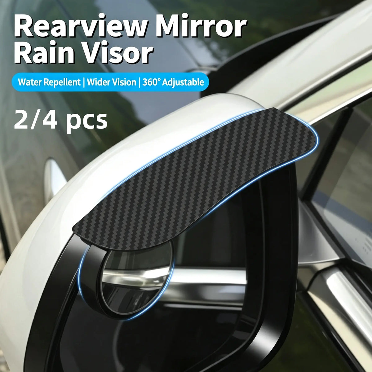 Car Rearview Mirror Rain Visor with Integrated Blind-Spot Mirror – Waterproof, Snap-On Rain Guard/Shield