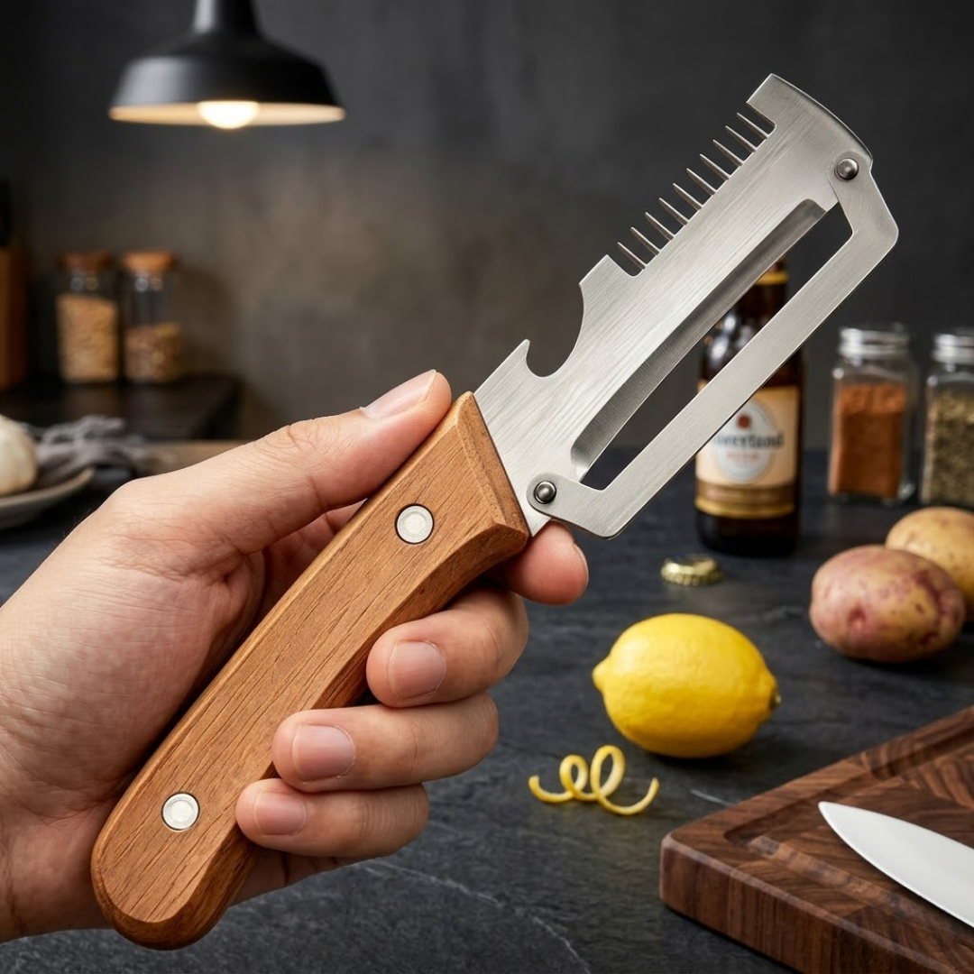 (𝙎𝙥𝙚𝙘𝙞𝙖𝙡 𝙋𝙧𝙤𝙢𝙤𝙩𝙞𝙤𝙣💖)2-in-1 Stainless Steel Vegetable Peeler with Wooden Handle & Bottle Opener
