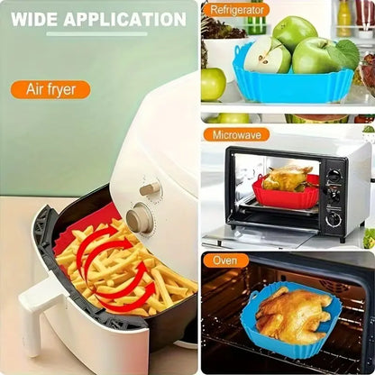 Kitchen Reusable Square Silicone Air Fryer Liners,1/ 2/4pcs Non-Stick Liners for 5-8QT Air Fryer Baskets, Heat-Resistant up to 464°F for Baking, Roasting, Microwave Use, Red+Blue