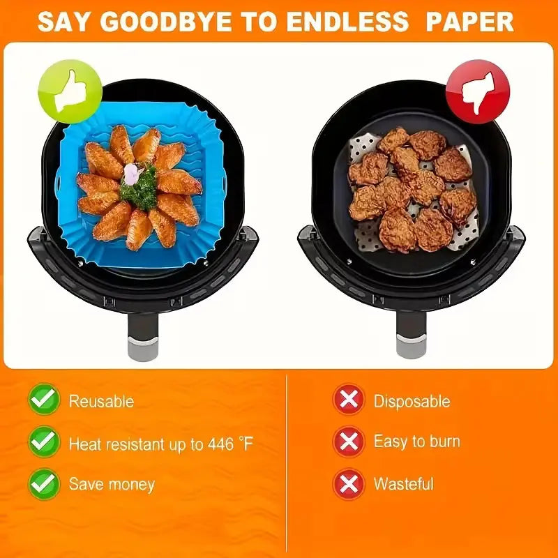 Kitchen Reusable Square Silicone Air Fryer Liners,1/ 2/4pcs Non-Stick Liners for 5-8QT Air Fryer Baskets, Heat-Resistant up to 464°F for Baking, Roasting, Microwave Use, Red+Blue
