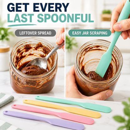 4-Piece Slim Silicone Jar Spatula Set – Long Handle Deep Reach Scrapers for Jars, Bottles & Containers