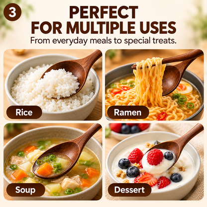 Japanese-style long-handled wooden spoon made of nanmu wood – ideal for rice, ramen, and desserts
