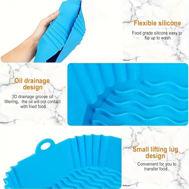 Kitchen Reusable Square Silicone Air Fryer Liners,1/ 2/4pcs Non-Stick Liners for 5-8QT Air Fryer Baskets, Heat-Resistant up to 464°F for Baking, Roasting, Microwave Use, Red+Blue