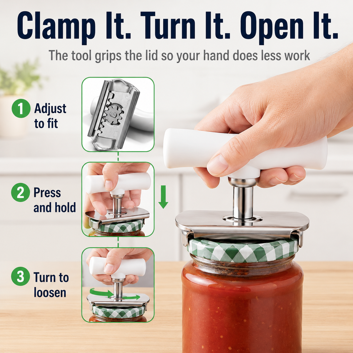 Adjustable Grip Jar & Bottle Opener for Seniors with Arthritis (Fits 1-4 Inch)