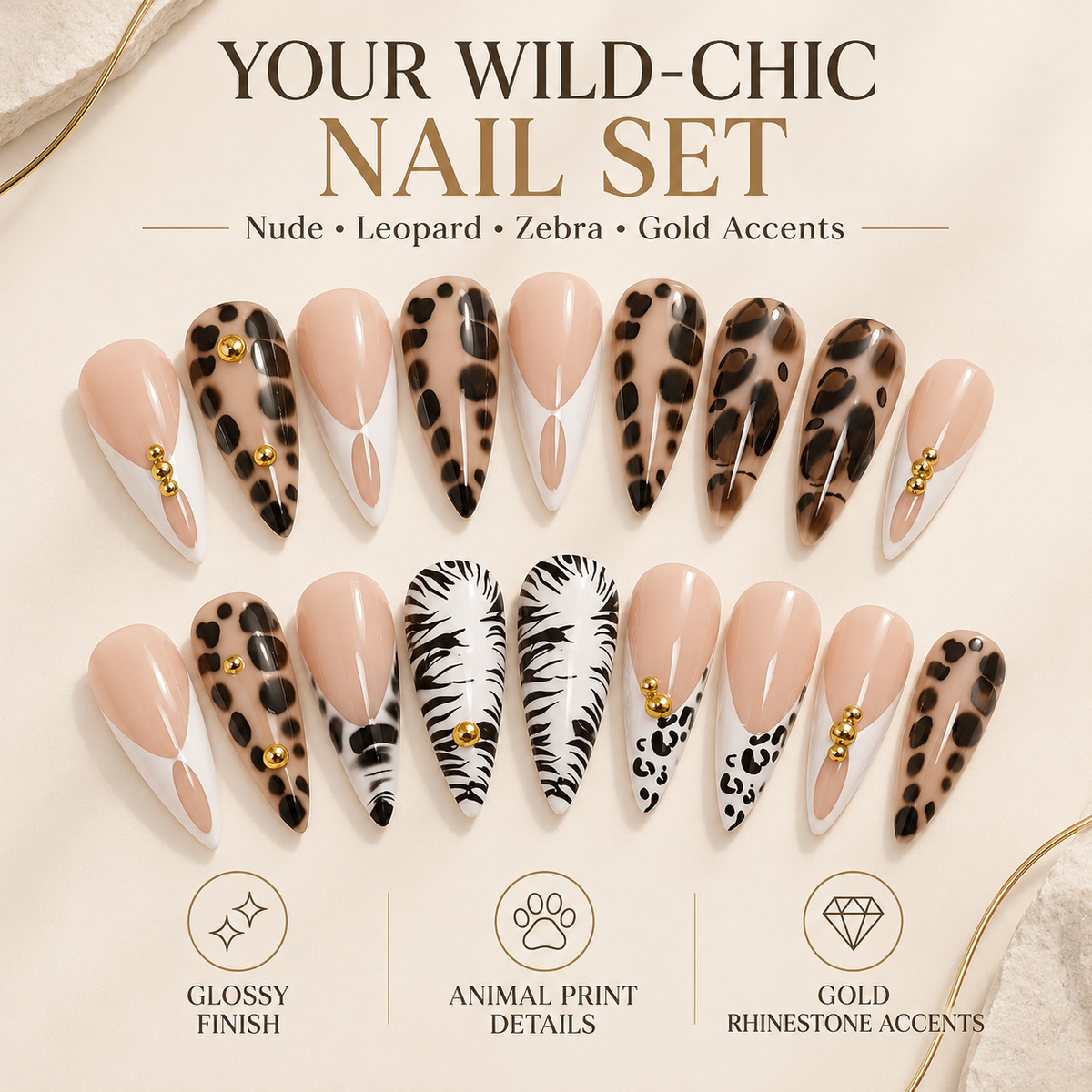 Trendy Western-style, Instagram-inspired long, almond-shaped nails with rounded tips