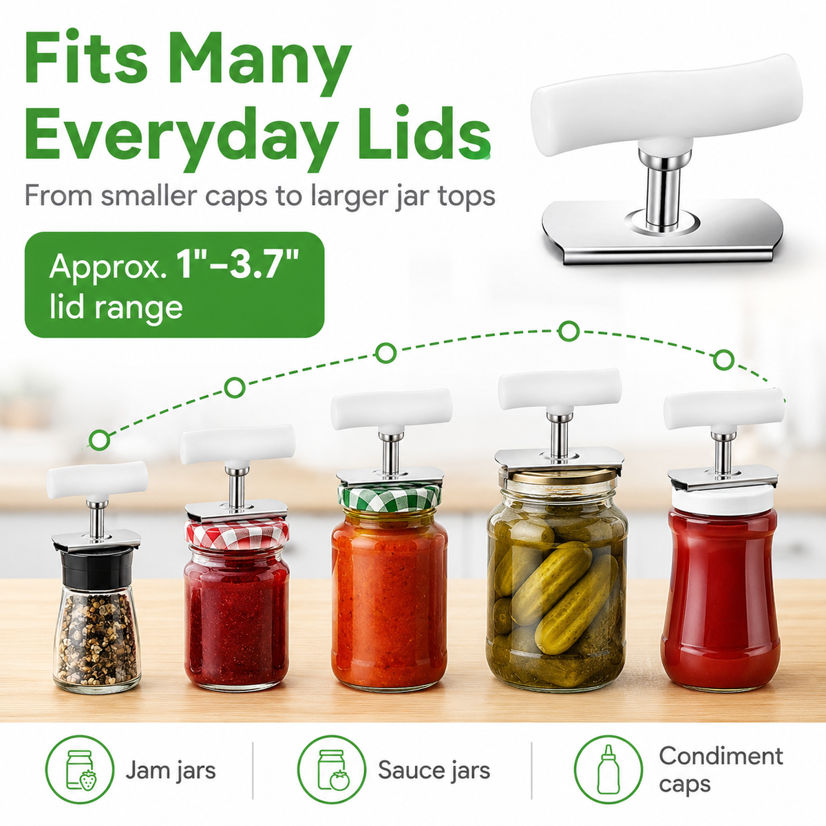 Adjustable Grip Jar & Bottle Opener for Seniors with Arthritis (Fits 1-4 Inch)