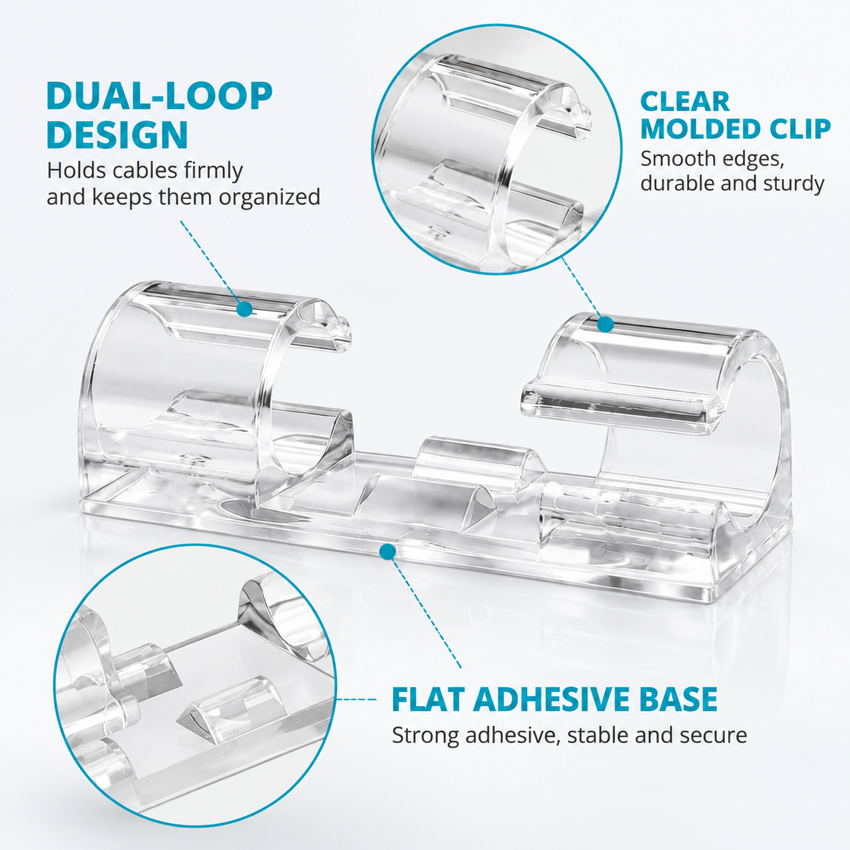 Desktop Cable Organizer with Adhesive Backing – Self-Adhesive Cable Management Clips for Network and Data Cables, Wire Routing and Tidy-up Solution