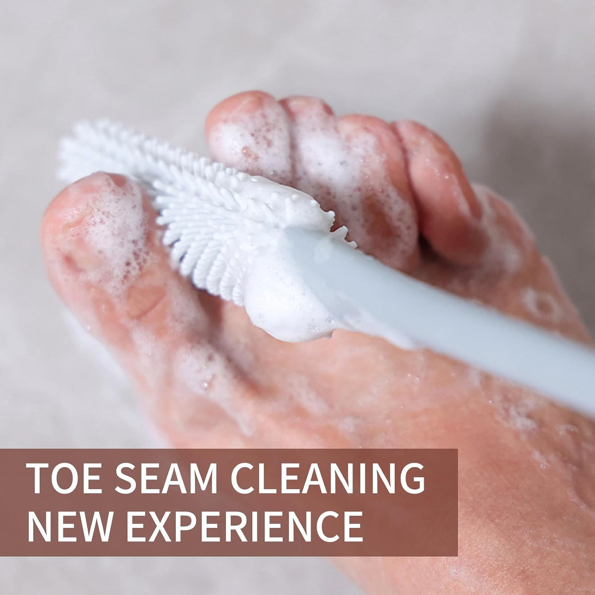 Long Handled Silicone Toe Gap Cleaning Brush, Soft Rubber Exfoliating Foot Scrubber for Shower, Crevice Cleaner for Seniors, Elderly, Men and Women