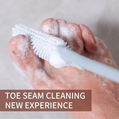Long Handled Silicone Toe Gap Cleaning Brush, Soft Rubber Exfoliating Foot Scrubber for Shower, Crevice Cleaner for Seniors, Elderly, Men and Women