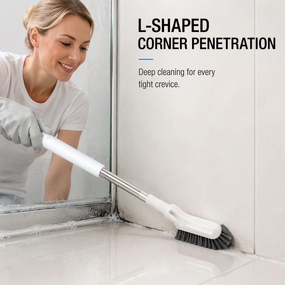 Extendable Bathroom Floor Scrub Brush – Long-Handled Gap & Crevice Cleaner for Thorough, No-Dead-Angle Household Toilet and Bathroom Cleaning