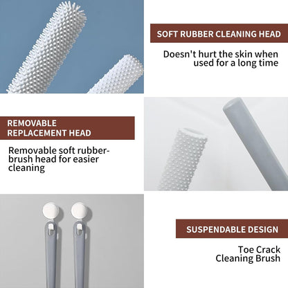 Long Handled Silicone Toe Gap Cleaning Brush, Soft Rubber Exfoliating Foot Scrubber for Shower, Crevice Cleaner for Seniors, Elderly, Men and Women