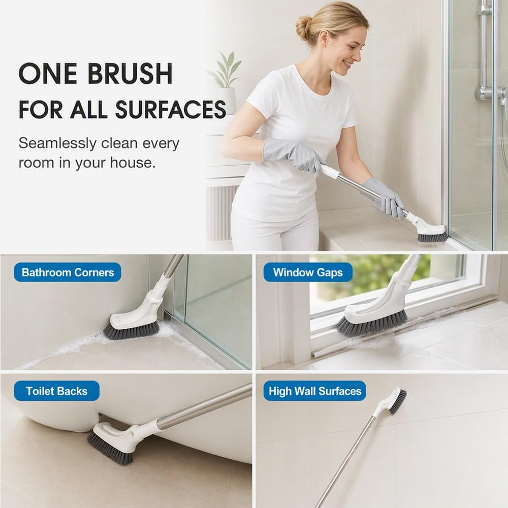 Extendable Bathroom Floor Scrub Brush – Long-Handled Gap & Crevice Cleaner for Thorough, No-Dead-Angle Household Toilet and Bathroom Cleaning