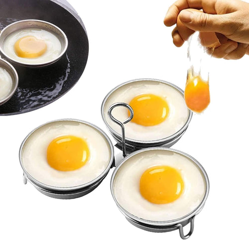 1 Count Stainless Steel Egg Poacher, 3 Cavity Steaming Egg Mold with Handle for Home Kitchen Steamed Egg and Dessert Making