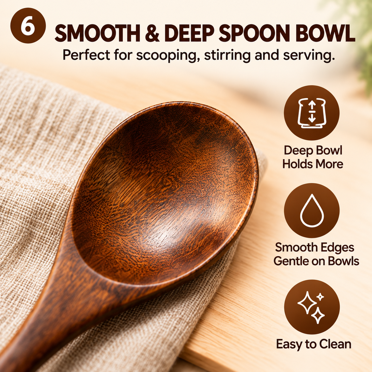 Japanese-style long-handled wooden spoon made of nanmu wood – ideal for rice, ramen, and desserts