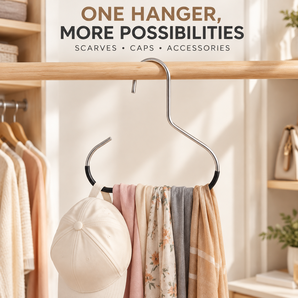 S-Shaped Hat & Scarf Hangers – Space-Saving Closet Organizer Hooks for Caps, Scarves & Accessories