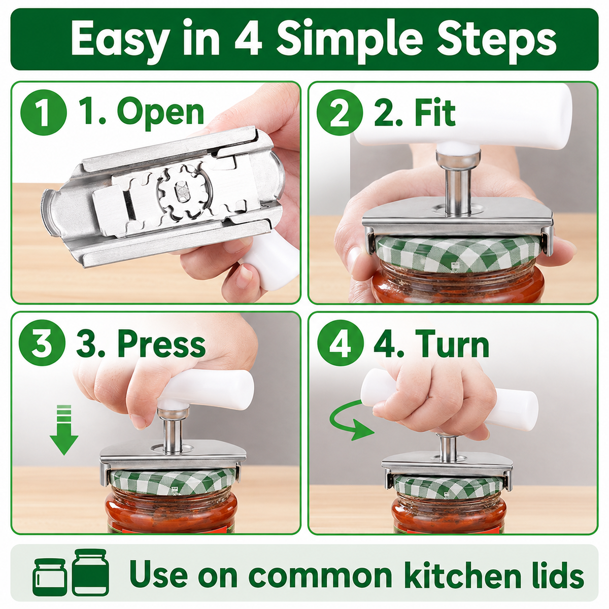 Adjustable Grip Jar & Bottle Opener for Seniors with Arthritis (Fits 1-4 Inch)