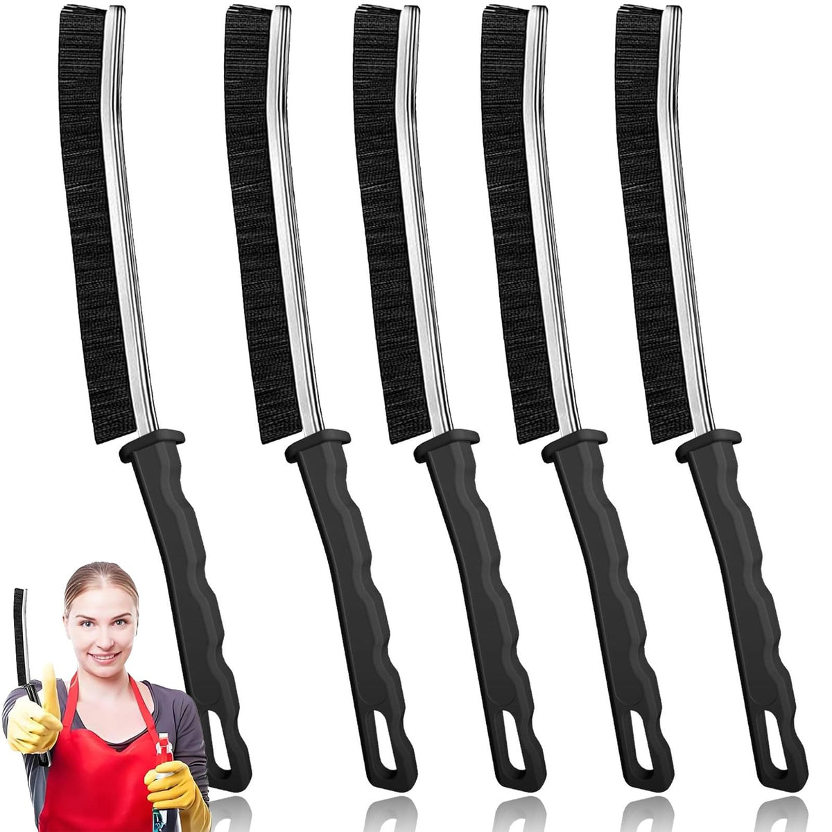 5-Pcs Stiff Bristle Plastic Crevice Brush Set - Hardware Hand Tool, 0.87in Comfortable Grip, Durable, Reusable, Easy Hanging, Multifunctional Home Care Cleaning Supplies for Tile Grout Scrub, Sink