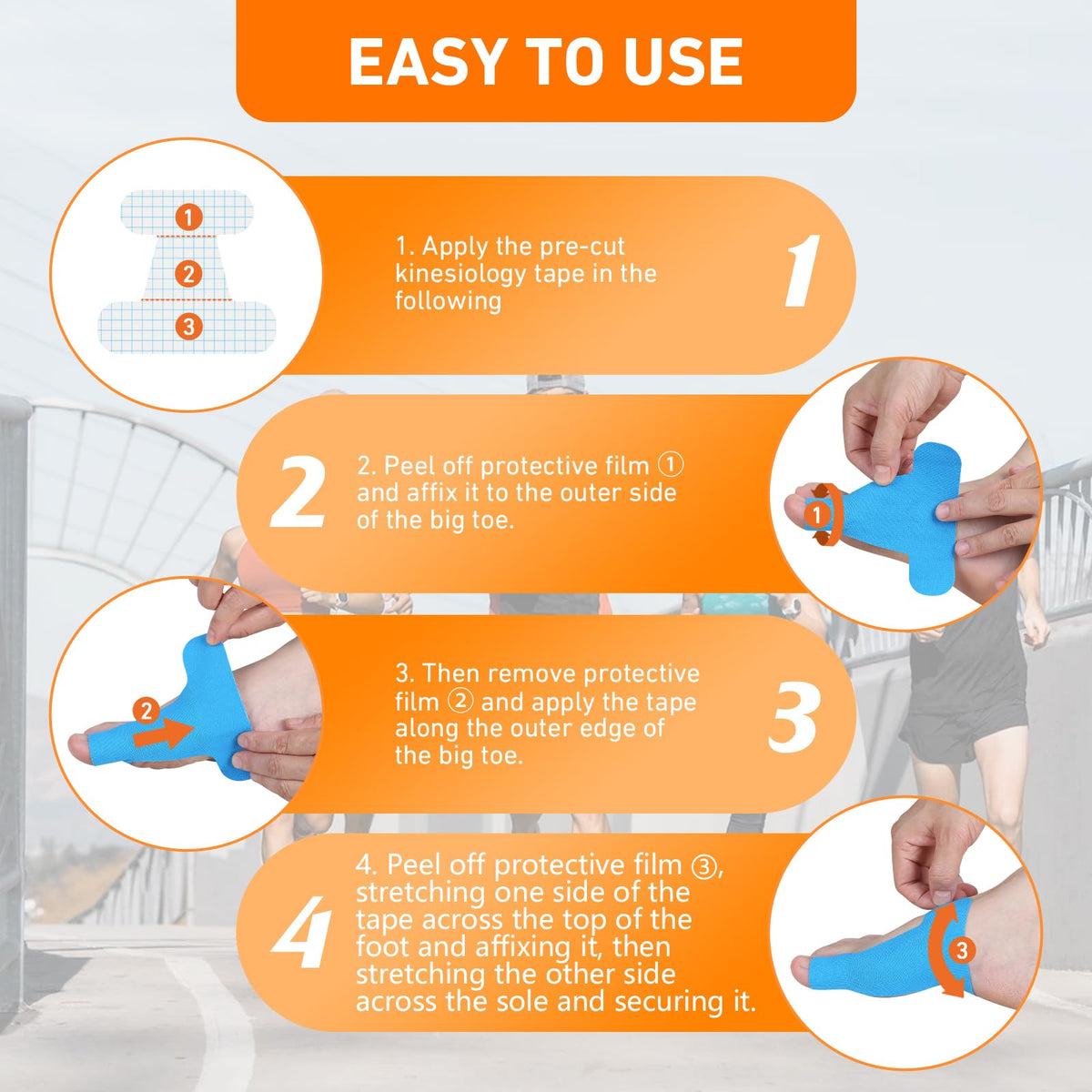 Kinesiology Tape for Hallux Valgus (Bunions) – Wearable Under Shoes, Provides Correction and Support