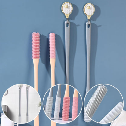 Long Handled Silicone Toe Gap Cleaning Brush, Soft Rubber Exfoliating Foot Scrubber for Shower, Crevice Cleaner for Seniors, Elderly, Men and Women
