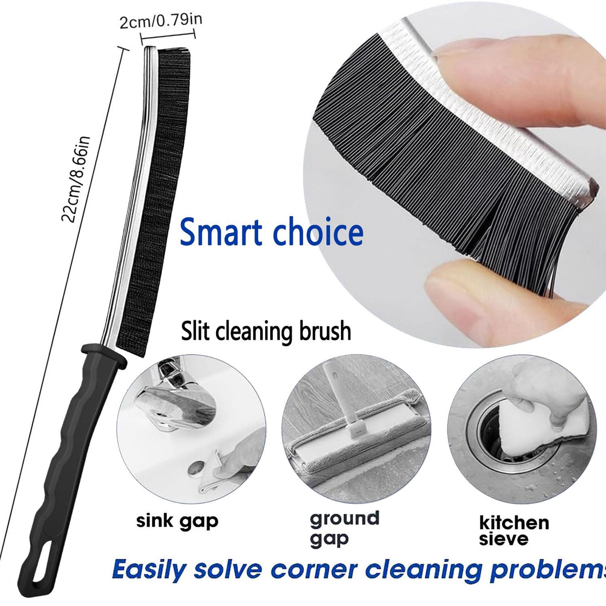 5-Pcs Stiff Bristle Plastic Crevice Brush Set - Hardware Hand Tool, 0.87in Comfortable Grip, Durable, Reusable, Easy Hanging, Multifunctional Home Care Cleaning Supplies for Tile Grout Scrub, Sink
