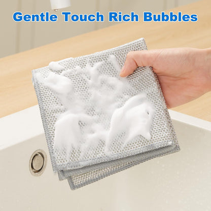 Heavy-duty metallic dishcloth – a scouring cloth for kitchen dishes and stovetops, designed to replace steel wool scrubbers.