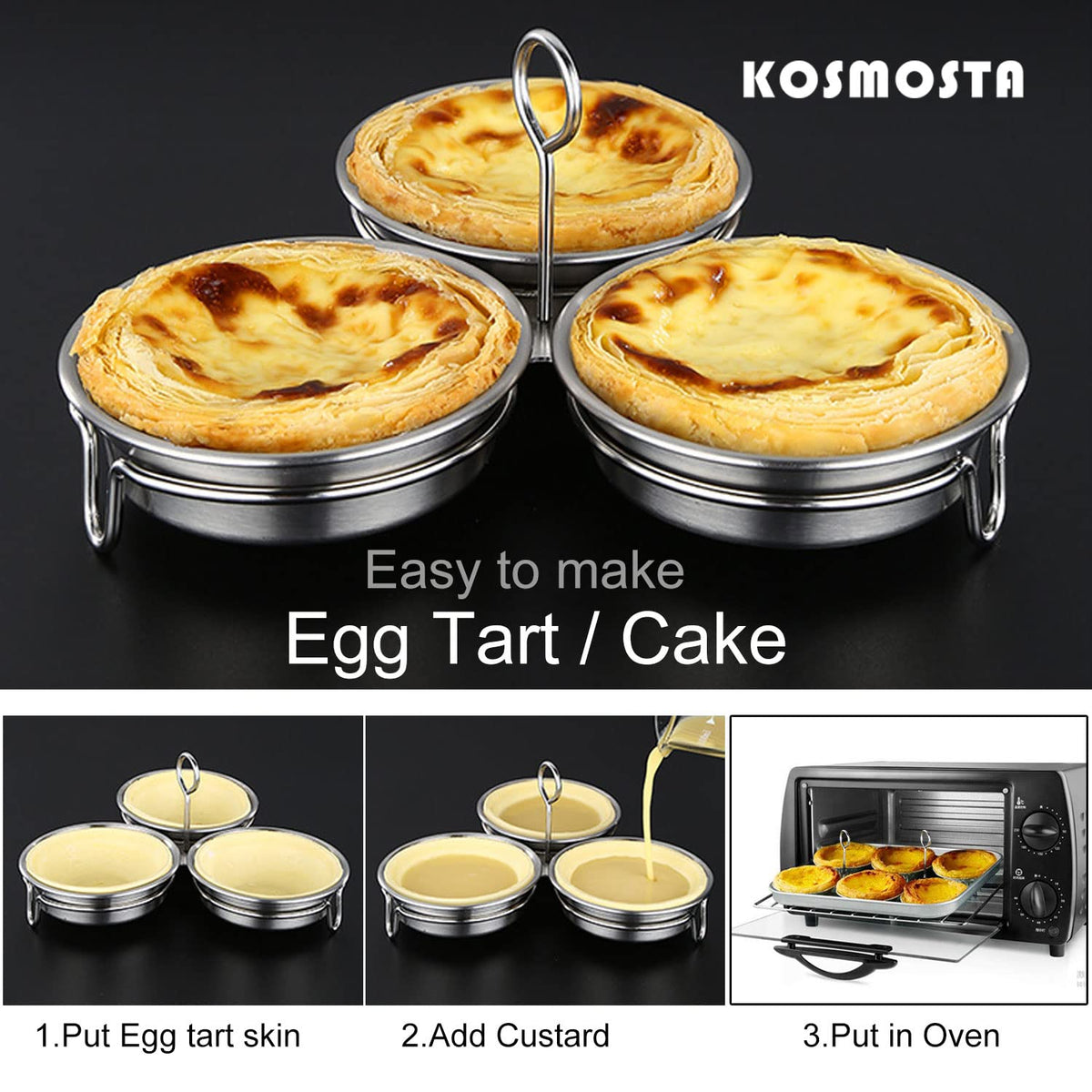1 Count Stainless Steel Egg Poacher, 3 Cavity Steaming Egg Mold with Handle for Home Kitchen Steamed Egg and Dessert Making