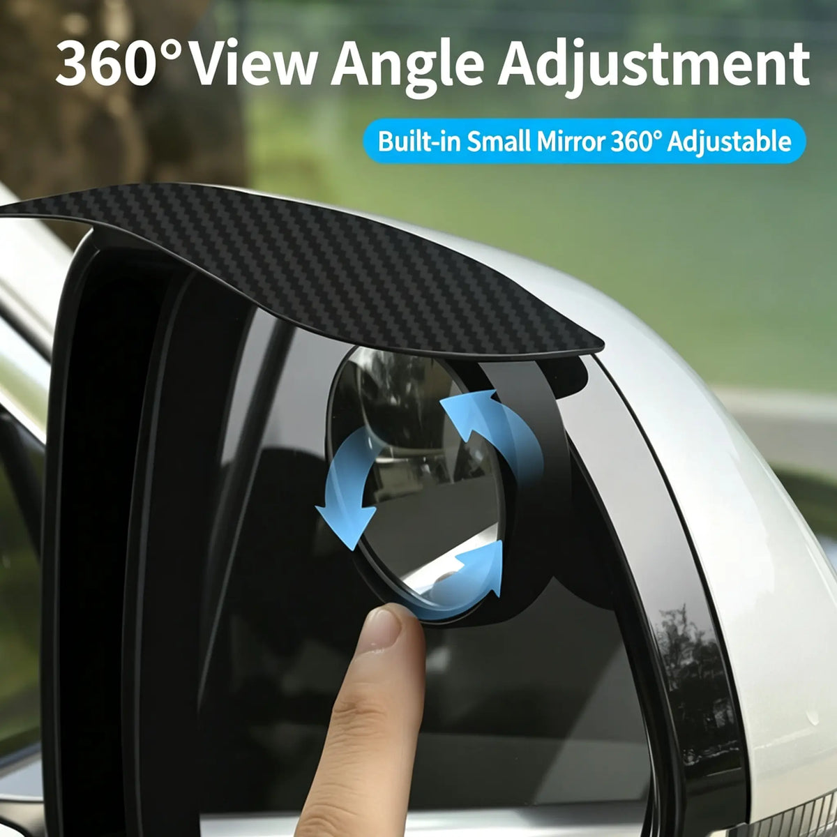 Car Rearview Mirror Rain Visor with Integrated Blind-Spot Mirror – Waterproof, Snap-On Rain Guard/Shield
