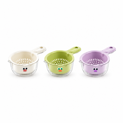 Cute Monster Double-Layer Drainer Basket | Effortless 2-in-1 Wash & Serving Bowl with Space-Saving Wall Mount