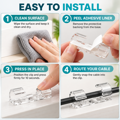 Desktop Cable Organizer with Adhesive Backing – Self-Adhesive Cable Management Clips for Network and Data Cables, Wire Routing and Tidy-up Solution