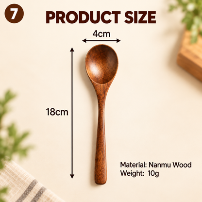 Japanese-style long-handled wooden spoon made of nanmu wood – ideal for rice, ramen, and desserts