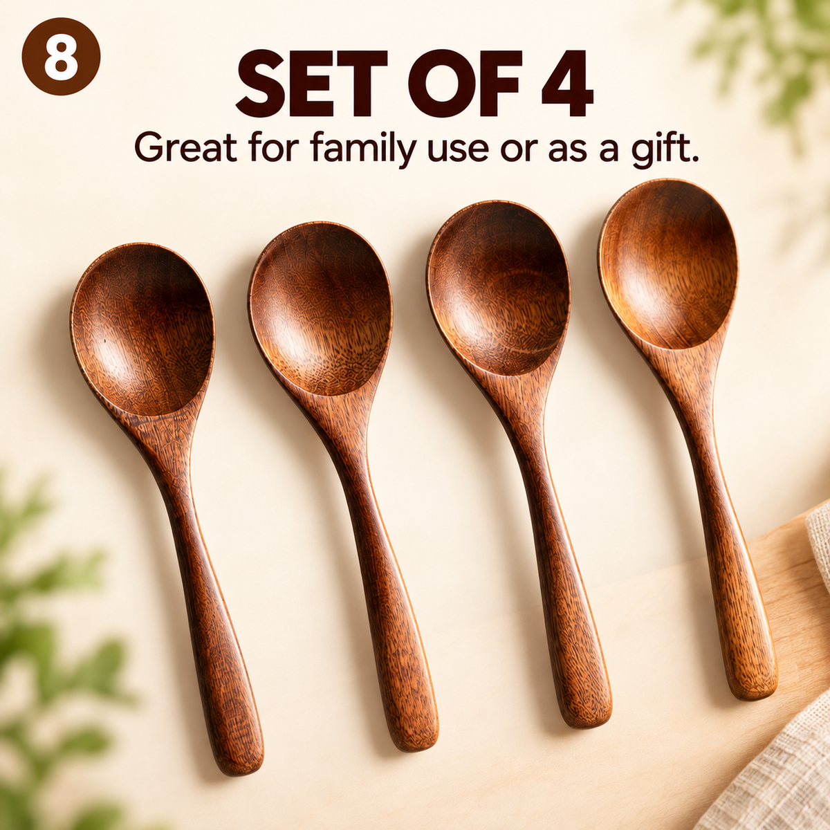 Japanese-style long-handled wooden spoon made of nanmu wood – ideal for rice, ramen, and desserts