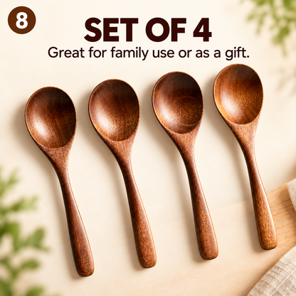 Japanese-style long-handled wooden spoon made of nanmu wood – ideal for rice, ramen, and desserts