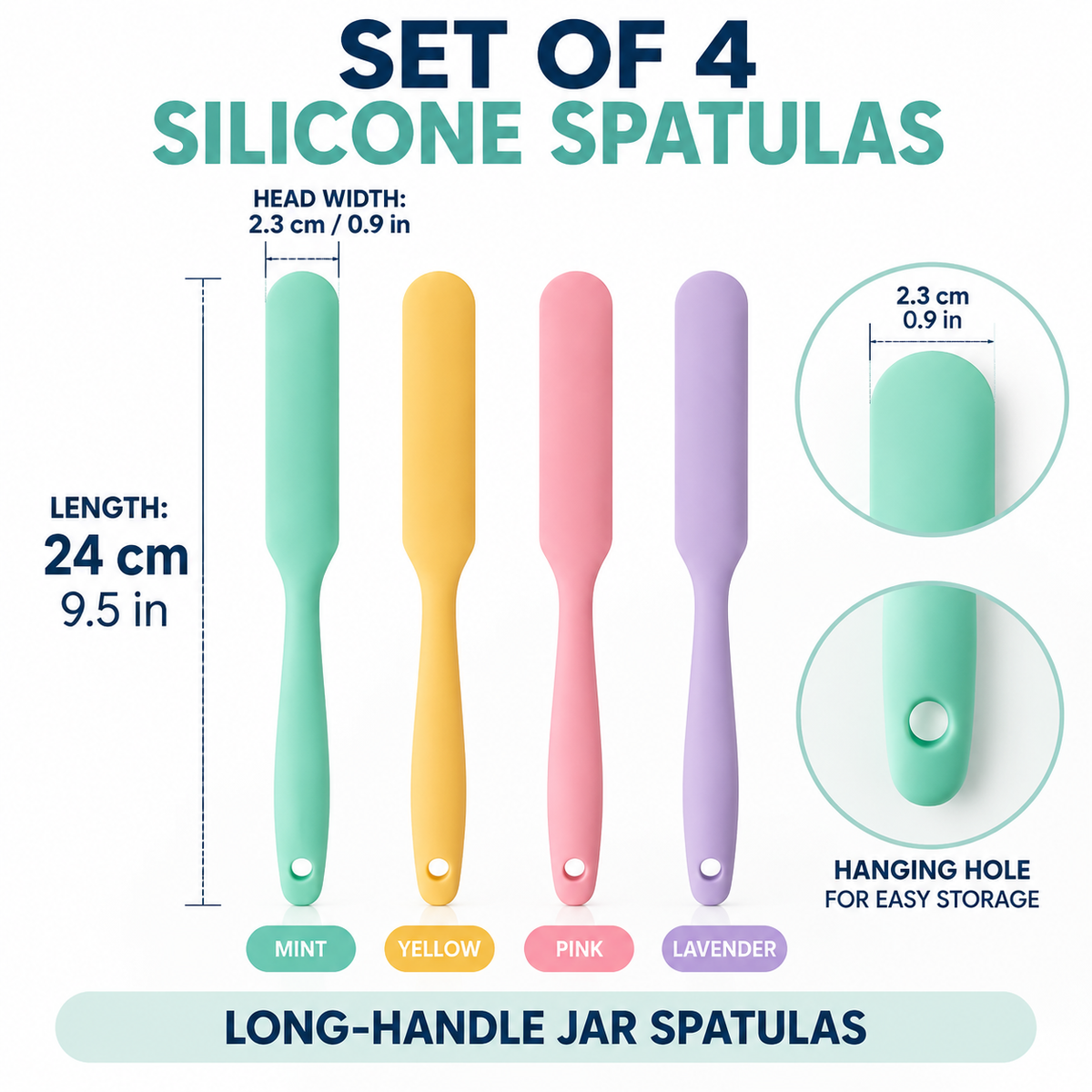 4-Piece Slim Silicone Jar Spatula Set – Long Handle Deep Reach Scrapers for Jars, Bottles & Containers