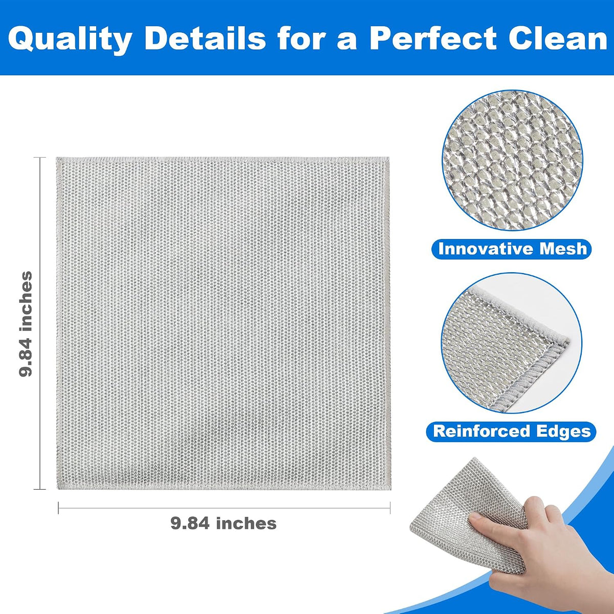 Heavy-duty metallic dishcloth – a scouring cloth for kitchen dishes and stovetops, designed to replace steel wool scrubbers.