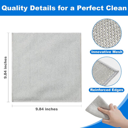 Heavy-duty metallic dishcloth – a scouring cloth for kitchen dishes and stovetops, designed to replace steel wool scrubbers.