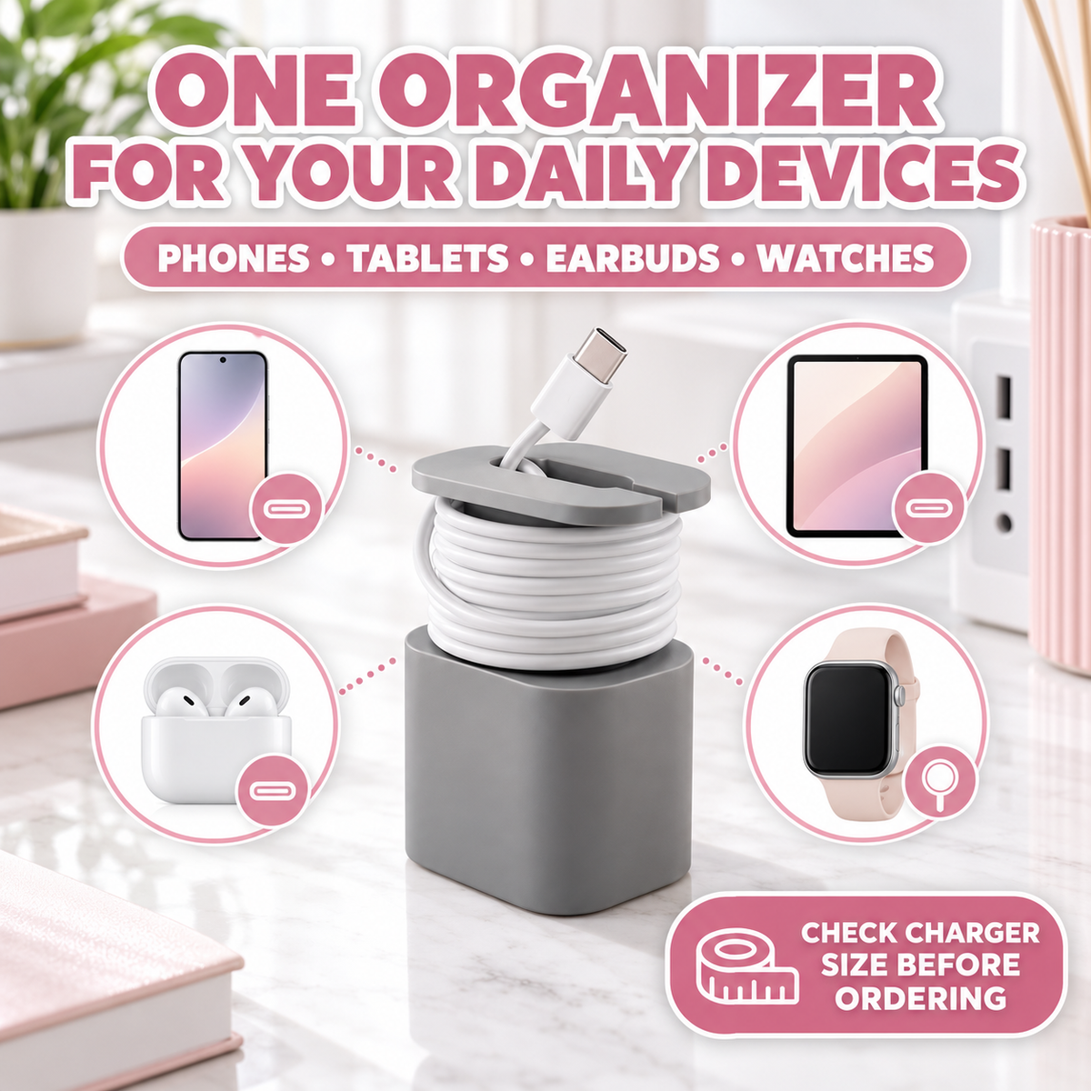 Storage Organizer for Compatible USB & USB-C Power Adapters