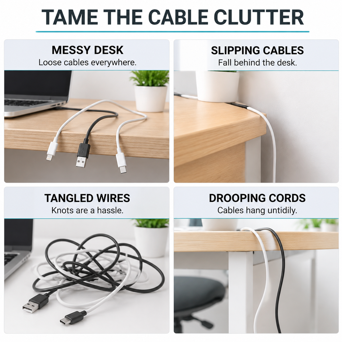 Desktop Cable Organizer with Adhesive Backing – Self-Adhesive Cable Management Clips for Network and Data Cables, Wire Routing and Tidy-up Solution