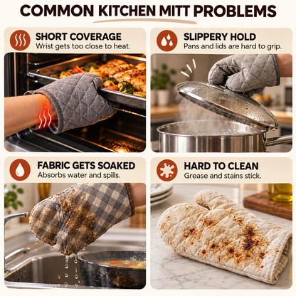 Thickened, heat-resistant, anti-slip silicone oven mitts for baking and microwave use—designed for kitchen and oven safety.