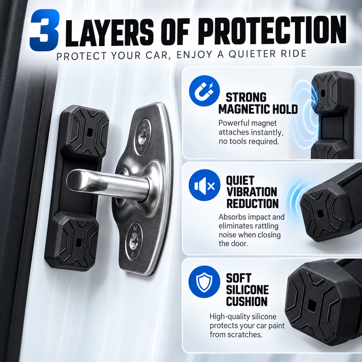 Magnetic Car Door Buffer Pads – Silicone Anti-Rattle Door Bumpers for Quieter Closing & Scratch Protection