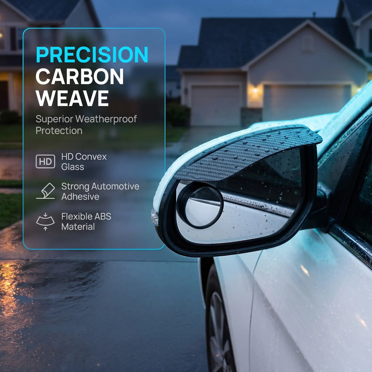 Car Rearview Mirror Rain Visor with Integrated Blind-Spot Mirror – Waterproof, Snap-On Rain Guard/Shield