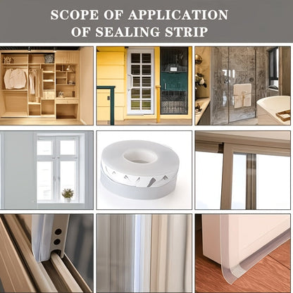 Self-Adhesive Clear Silicone Seal Strip, Flexible Door Window Weather Stripping, Windproof Waterproof Door Bottom Gap Sealer for Bathroom, Shower, Glass Doors & Windows