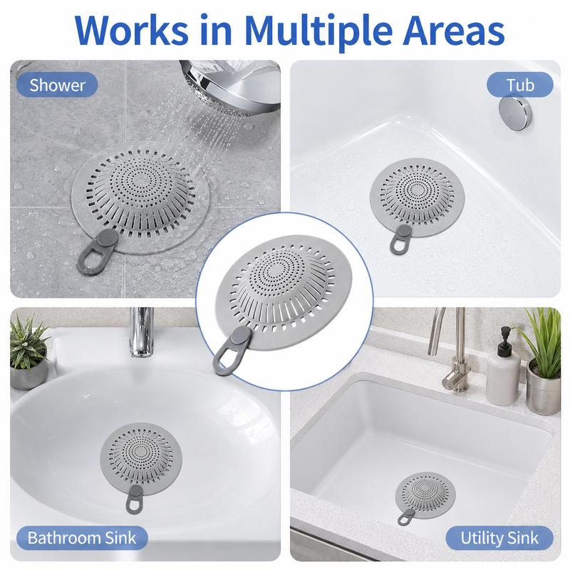 Silicone Shower Drain Hair Catcher with Easy Lift Handle