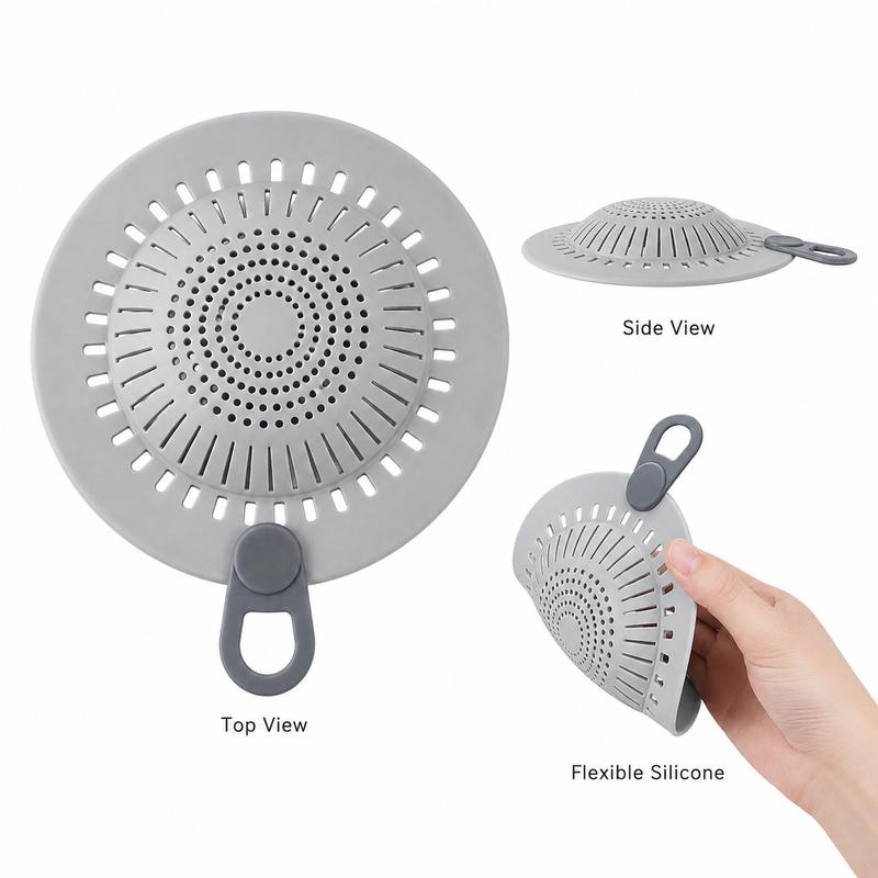 Silicone Shower Drain Hair Catcher with Easy Lift Handle
