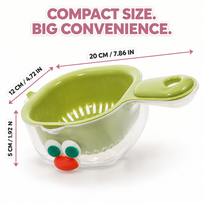 Cute Monster Double-Layer Drainer Basket | Effortless 2-in-1 Wash & Serving Bowl with Space-Saving Wall Mount