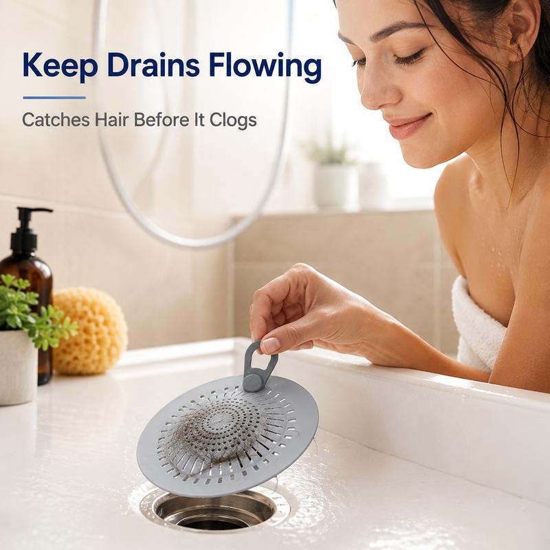 Silicone Shower Drain Hair Catcher with Easy Lift Handle